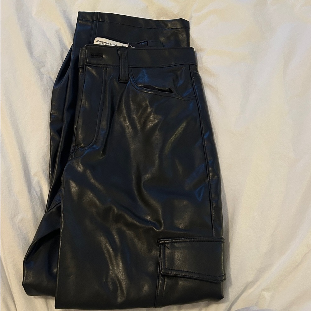 Abercrombie & Fitch Black vegan leather cargo style pants